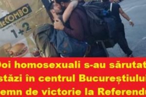 Homosexuali sărutându-se în centrul Bucureştiului. Asociaţiile LGBT cer legalizarea „de urgenţă” a familiilor formate din persoane de acelaşi sex