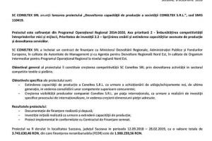 „Dezvoltarea capacităţii de producţie a societăţii CONELTEX S.R.L.” Cod SMIS 110419