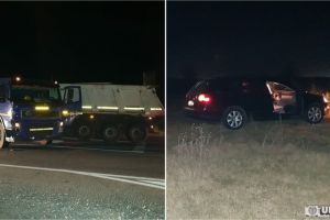 FOTO, VIDEO. Accident pe şoseaua de centură a municipiului Alba Iulia: Un camion, în coliziune cu un autoturism, care a ieşit de pe carosabil