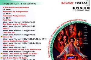 Program Cinema Inspire Alba Mall. Ce filme vor rula în perioada 12 – 18 octombrie 2018
