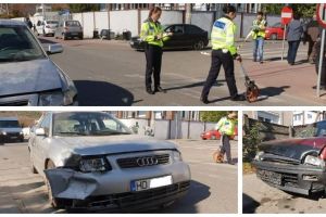 FOTO: ACCIDENT rutier în Alba Iulia. Coliziune între două autoturisme în apropiere de piaţa din Cetate