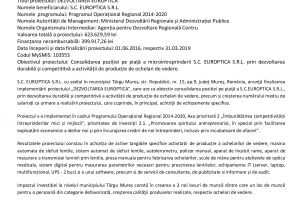 Comunicat de presă privind finalizare proiect  ”DEZVOLTAREA EUROPTICA”