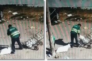 Presupus angajat al Retim, filmat cand arunca saci cu gunoaie pe strada