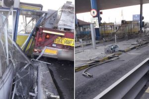Accident in statia de taxare de la Fetesti! Un autovehicul agabaritic a spulberat o cabina   