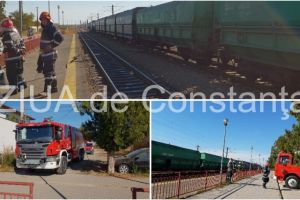 UPDATE. Imagini de la eveniment. Incendiu in Gara Dorobantu din judetul Constanta. Mai multe vagoane incarcate cu carbuni afectate (galerie foto+video)       