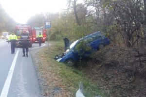 A ieşit de pe DN 15 A şi s-a proptit cu maşina în şanţul de la marginea pădurii (FOTO)