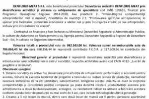 Lansarea proiectului: Dezvoltarea societatii DENFLORIS MEAT prin diversificarea activitatii si dotarea cu echipamente de specialitate 