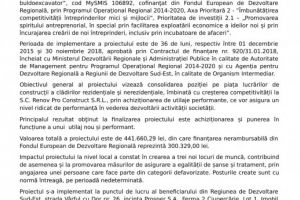 Anunt de presa: Cresterea competivitatii la S.C. Renov Pro Construct S.R.L. prin achizitia unui buldoexcavator