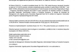 Achiziţie echipamente pentru reciclare în cadrul Ritmic COM SRL