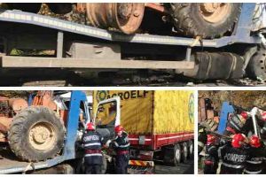 FOTO: Accident MORTAL pe DN7. Un bărbat a decedat după ce două camioane s-au ciocnit violent