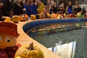 Fântâna arteziană din Deva, luminată de lămpaşe din dovleci