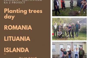 FOTO/ Plantare de arbori la Cugir, în cadrul Parteneriatului Strategic Erasmus+ Earthworm, desfăşurat la Școala Gimnazială nr. 3