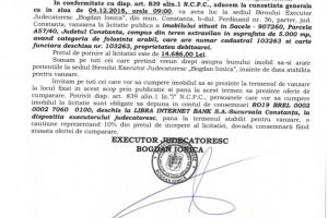 Imobil scos la vanzare prin licitatie publica organizata de B.E.J. 