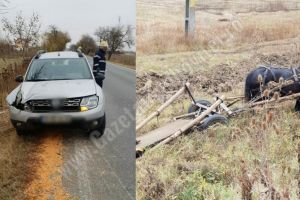 DN 72 – Coliziune între o căruţă şi un autotrism. Șoferul nu era atent la drum