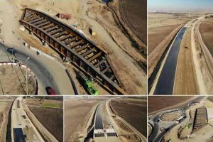 VIDEO: Pe Autostrada Sebeş-Turda, lotul 1, s-a terminat structura supratraversării de la DN 1/ Se aşterne balast stabilizat la podul peste râul Sebeş