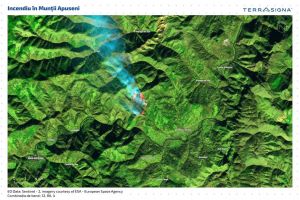 FOTO Incendiul de la Sălciua din Munţii Apuseni, extins pe 92 de hectare, s-a văzut din satelit