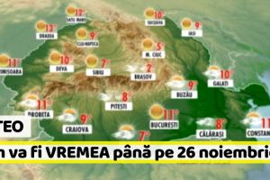 METEO: Cum va fi VREMEA până pe 26 noiembrie. Prognoza meteo pe două săptămâni