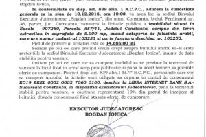 Licitatie publica organizata de B.E.J. 