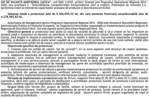 Comunicat începere proiect „CONSTRUIRE SAT DE VACANŢĂ MĂRŢIŞORUL CACICA”, cod SMIS 114107