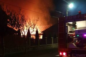 Casă distrusă de incendiu în Tăşnad. Pompierii s-au luptat trei ore cu flăcările
