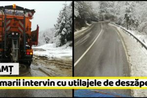 Neamţ: Drumarii intervin cu utilajele de deszăpezire în Neamţ [FOTO]