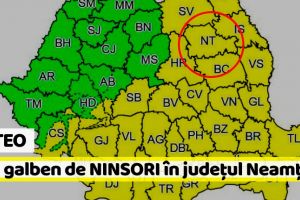 METEO: Cod galben în judeţul Neamţ. Vreme rea aproape în toată ţara