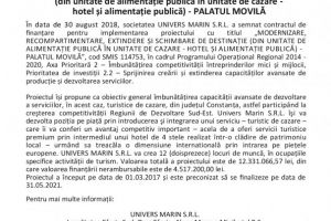 Anunt de presa: Modernizare, recompartimentare, extindere si schimbare de destinatie (din unitate de alimentatie publica in unitate de cazare - hotel si alimentatie publica) - PALATUL MOVILA