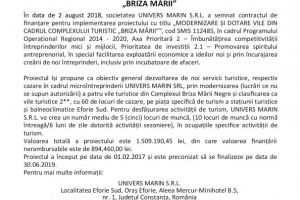 Anunt de presa: Modernizare si dotare vile din cadrul complexului turistic BRIZA MARII