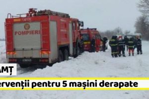 Neamţ: Pompierii, intervenţii pentru maşini derapate şi copaci căzuţi