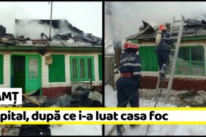 Neamţ: Bătrân transportat la spital, după ce i-a luat casa foc (FOTO)