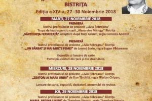 Programul Festivalului de teatru şi literatură ”Liviu Rebreanu”, Bistriţa, 27-30 noiembrie
