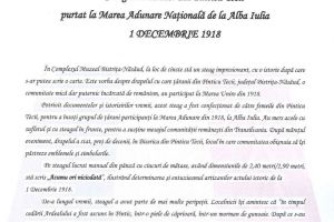 Steagul românilor din Pintic purtat la Alba Iulia în 1918, expus la Muzeul Bistriţa