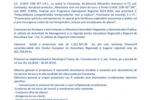 Comunicat de presa:Lansarea proiectului Abordarea unei noi piete de lucru a firmei  CLASIC CON SET SRL