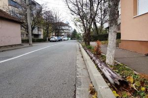 Ne enervează: Un stâlp de telefonie prăbuşit pe strada Traian Lalescu din Oradea stă abandonat de o săptămână