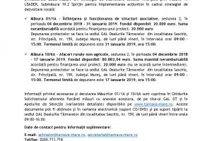 ANUNT LANSARE APELURI DE SELECTIE  Măsura 01/1A şi Măsura 10/6A – GAL Dealurile Târnavelor