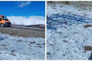 Parazăpezi noi, testaţi pe Transalpina de către drumari. Plasa a fost pusă la dispoziţie gratuit de către producător