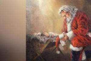 Facebook a CENZURAT o imagine a lui Moş Crăciun îngenunchiat  în faţa Pruncului  Iisus. Foto în articol