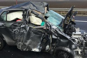 Accident urmat de incendiu pe autostradă