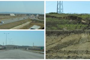 VIDEO AERIAN: Autostrada Sebeş-Turda – Alunecare de teren pe lotul 4. Se lucrează la stabilizarea versantului