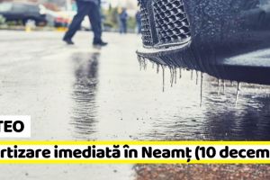 METEO: Avertizare imediată în judeţul Neamţ (10 decembrie). Vezi zonele afectate
