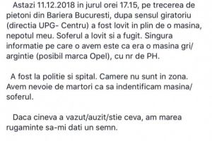 Un sofer este cautat dupa ce a lovit un tanar pe trecere, in Bariera Bucuresti, si a fugit de la locul faptei!