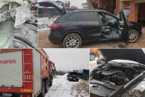 FOTO, VIDEO: INCENDIU la Alba Iulia, pe strada Humuleşti. Un autoturism a luat foc miercuri la amiază