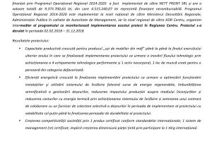 Anunț finalizare proiect ”Extinderea capacității de producție mobilier, în cadrul firmei NETT FRONT SRL”