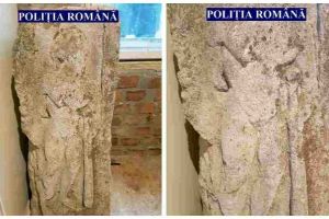 FOTO: ARTEFACT de epocă antică recuperat de poliţişti de la domiciliul unui bărbat din Alba Iulia. Sculptura ar aparţine patrimoniului cultural naţional