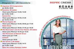Program Cinema Inspire Alba Mall. Ce filme vor rula în perioada 14 – 20 decembrie 2018