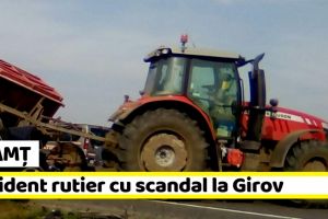 Neamţ: Accident rutier cu scandal. Un şofer beat a furat un tractor şi a intrat într-o maşină