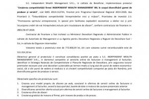 Lansarea proiectului Cresterea competitivitatii firmei INDEPENDENT WEALTH MANAGEMENT SRL in scopul diversificarii gamei de produse si servicii“