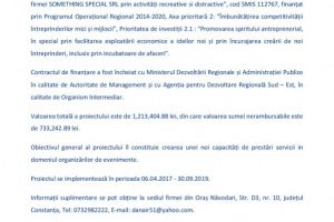 Lansarea proiectului Dezvoltarea firmei SOMETHING SPECIAL SRL  prin activitati recreative si distractive