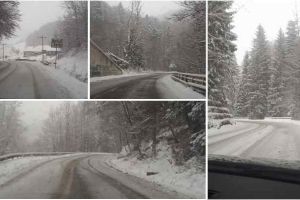 FOTO, VIDEO: A venit iarna! Peisaje de basm şi drumuri acoperite de zăpadă pe Dealul Mare, spre Câmpeni