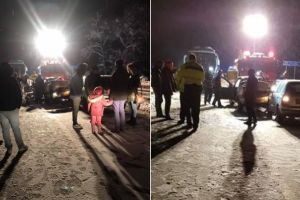 FOTO/ Accident rutier: Un autobuz condus de un şofer din Sălciua, lovit frontal de un autoturism, pe DN76, în Hunedoara